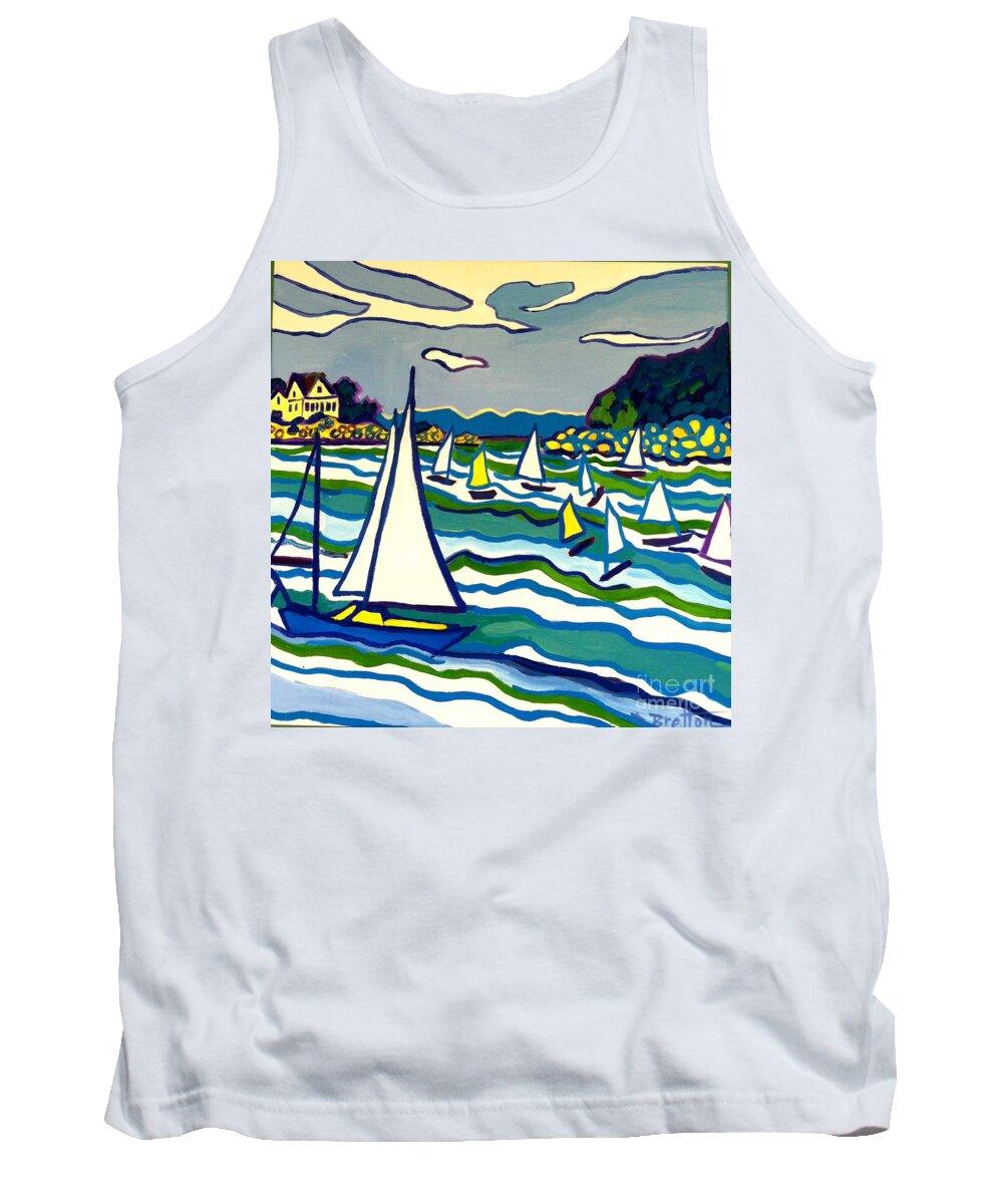Landscape Tank Top featuring the painting Sailing School Manchester by-the-sea by Debra Bretton Robinson