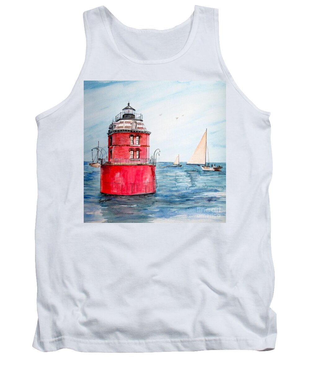 Sandy Point Lighthouse Tank Top featuring the painting Sandy Point Lighthouse 2 by Nancy Patterson