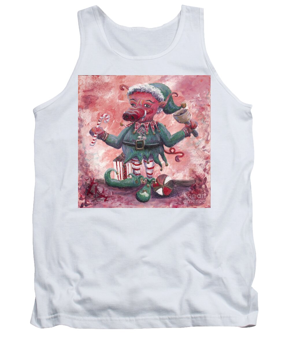 Elf Tank Top featuring the painting Santa's Littlest Elf Hog by Nadine Rippelmeyer
