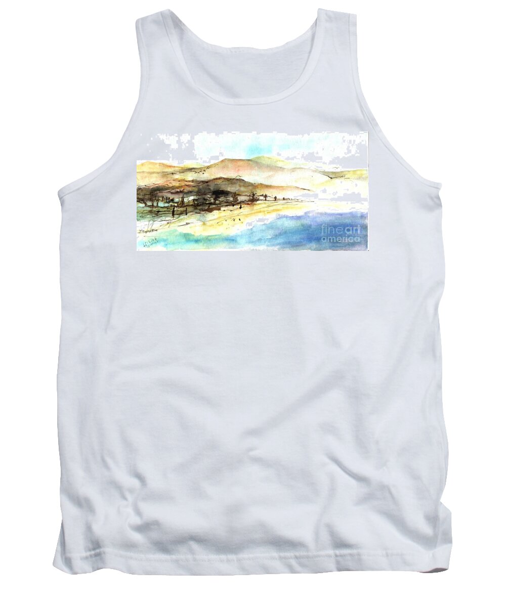 Ink Painting Tank Top featuring the painting Sea and mountains by Karina Plachetka