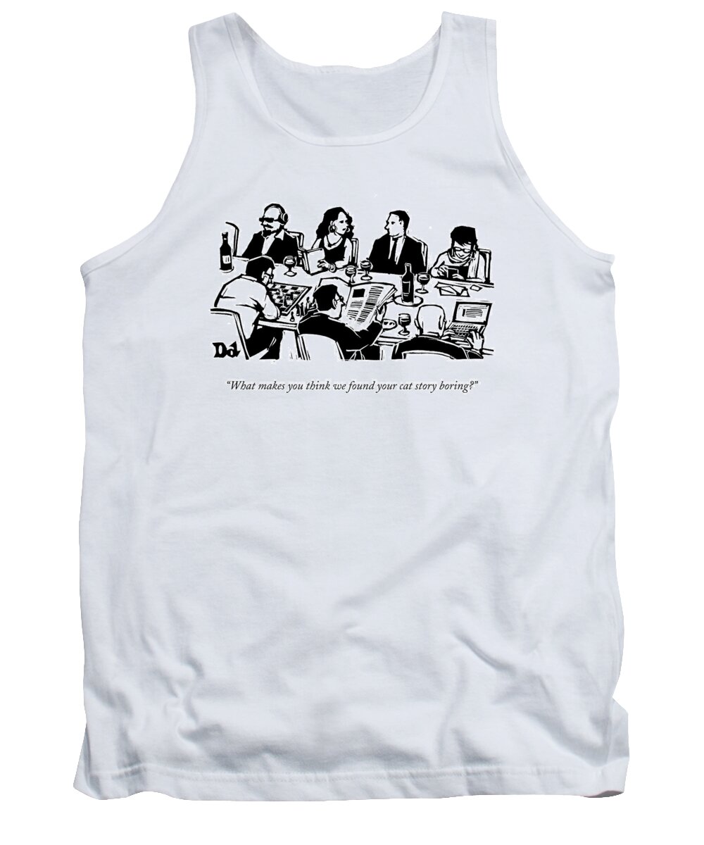Parties Tank Top featuring the drawing Seven People Are Seen Sitting At A Table by Drew Dernavich