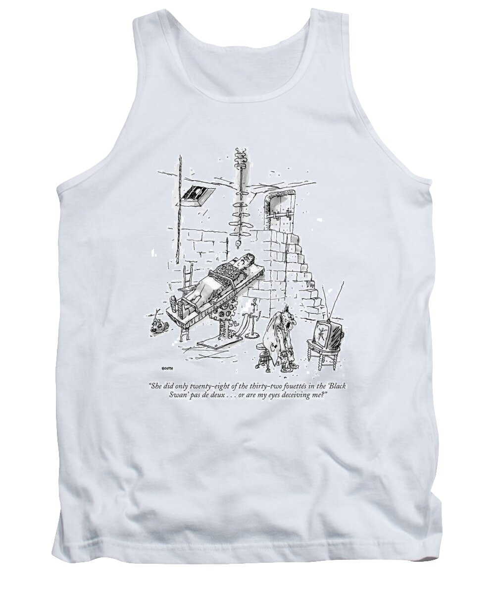 Frankenstein's Monster Tank Top featuring the drawing She Did Only Twenty-eight Of The Thirty-two by George Booth