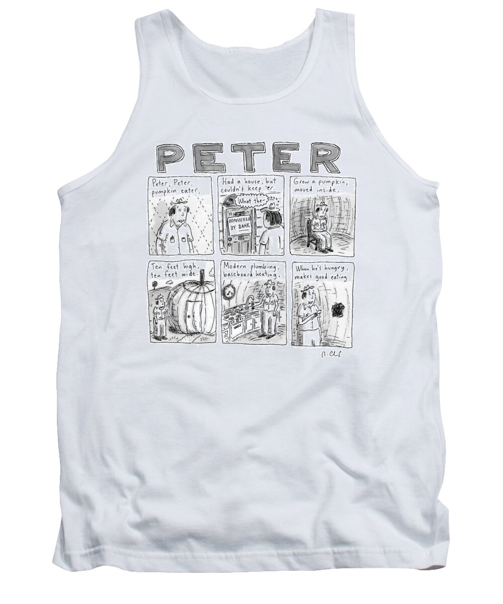 Foreclosure Tank Top featuring the drawing Six Rhyming Panels About A Man Who Moves by Roz Chast