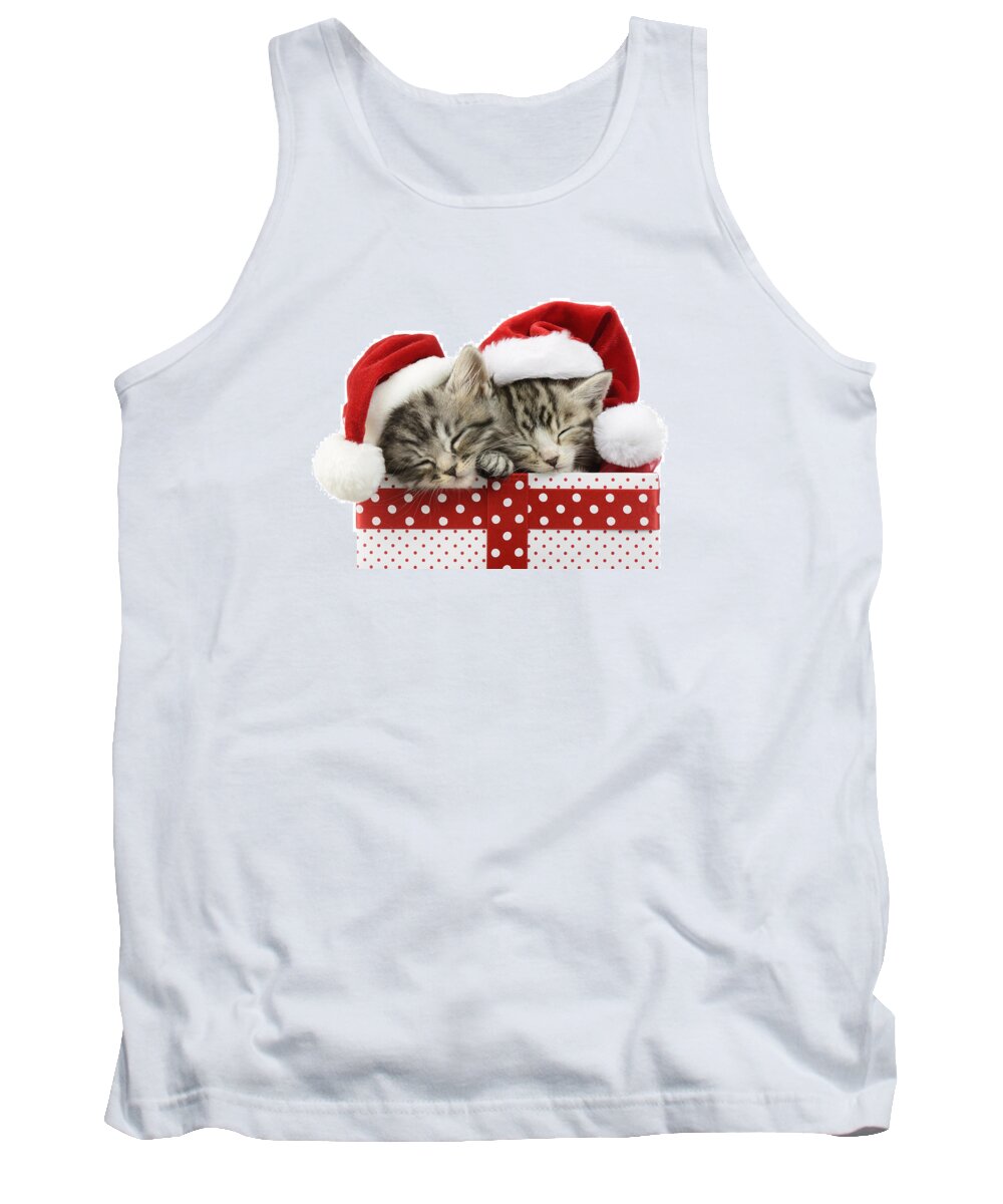 Xmas Tank Top featuring the photograph Sleeping Kittens In Presents by MGL Meiklejohn Graphics Licensing