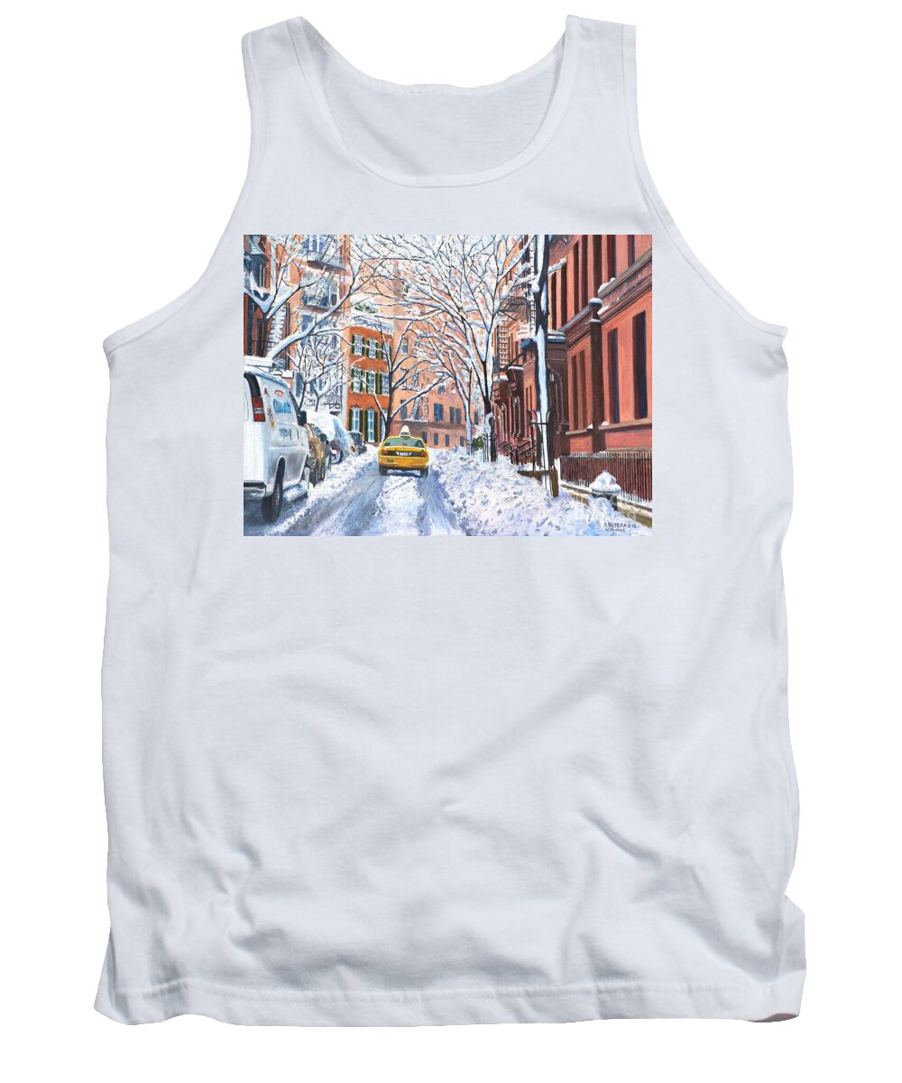 Snow Tank Top featuring the painting Snow West Village New York City by Anthony Butera