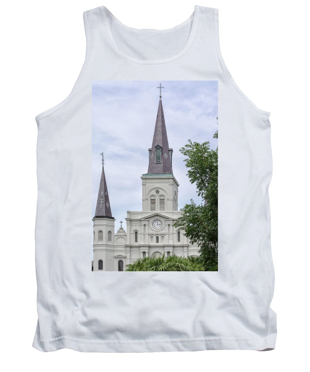 Architecture Tank Top featuring the photograph St. Louis Cathedral Through Trees by Jim Shackett