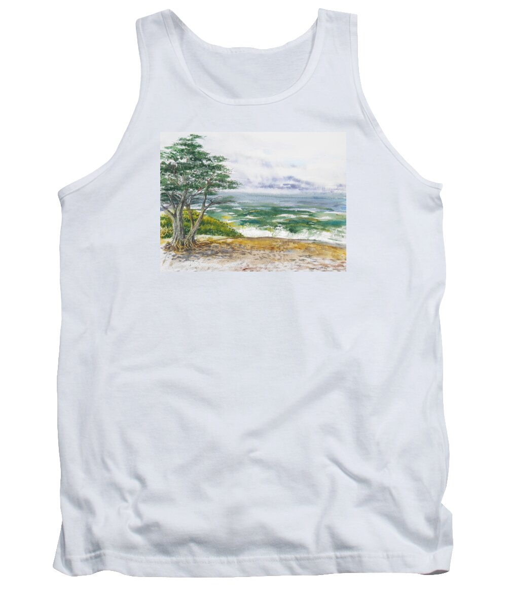 Seascape Tank Top featuring the painting Stormy Morning At Carmel By The Sea California by Irina Sztukowski