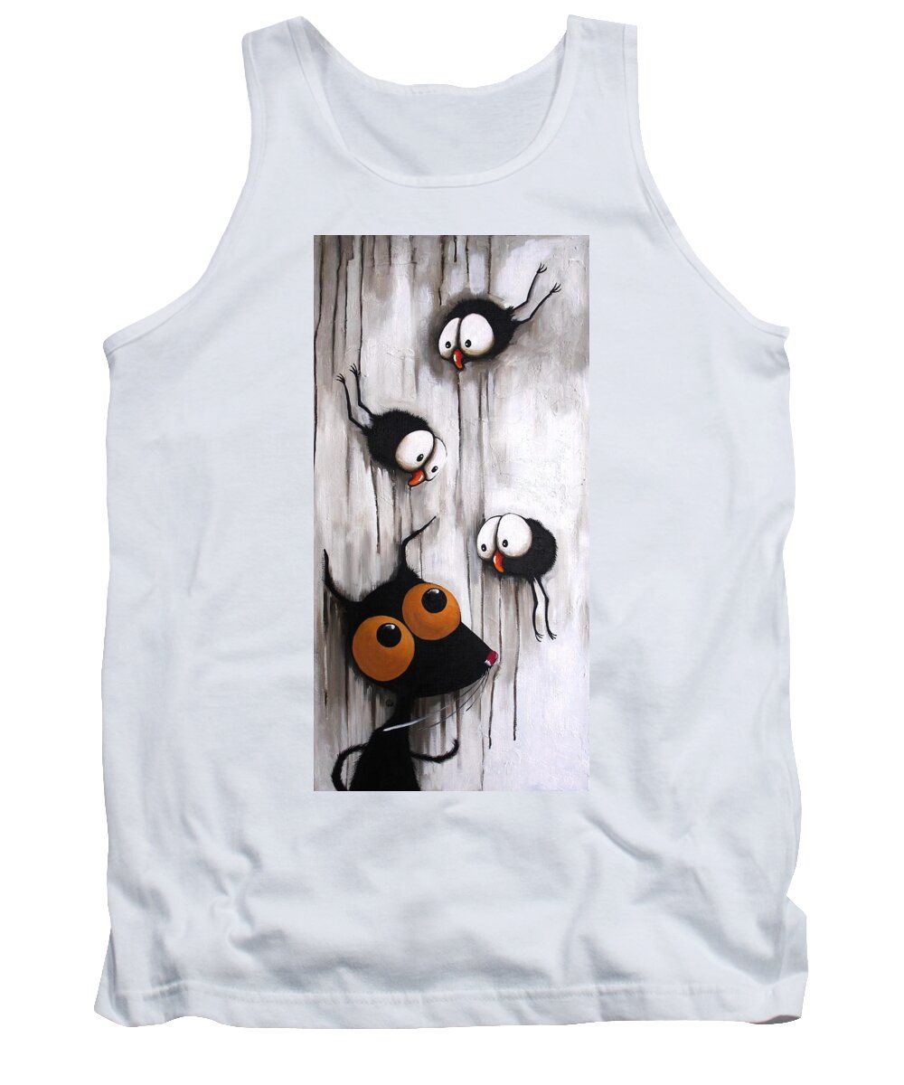 Cat Tank Top featuring the painting Stressie and the crows by Lucia Stewart