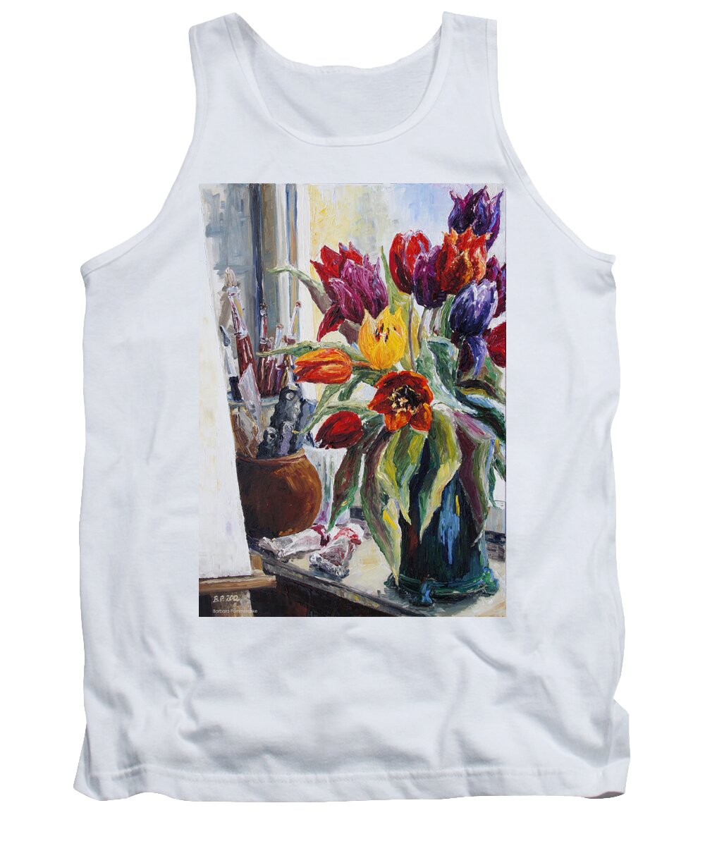 Barbara Pommerenke Tank Top featuring the painting Studio Corner With Tulips by Barbara Pommerenke