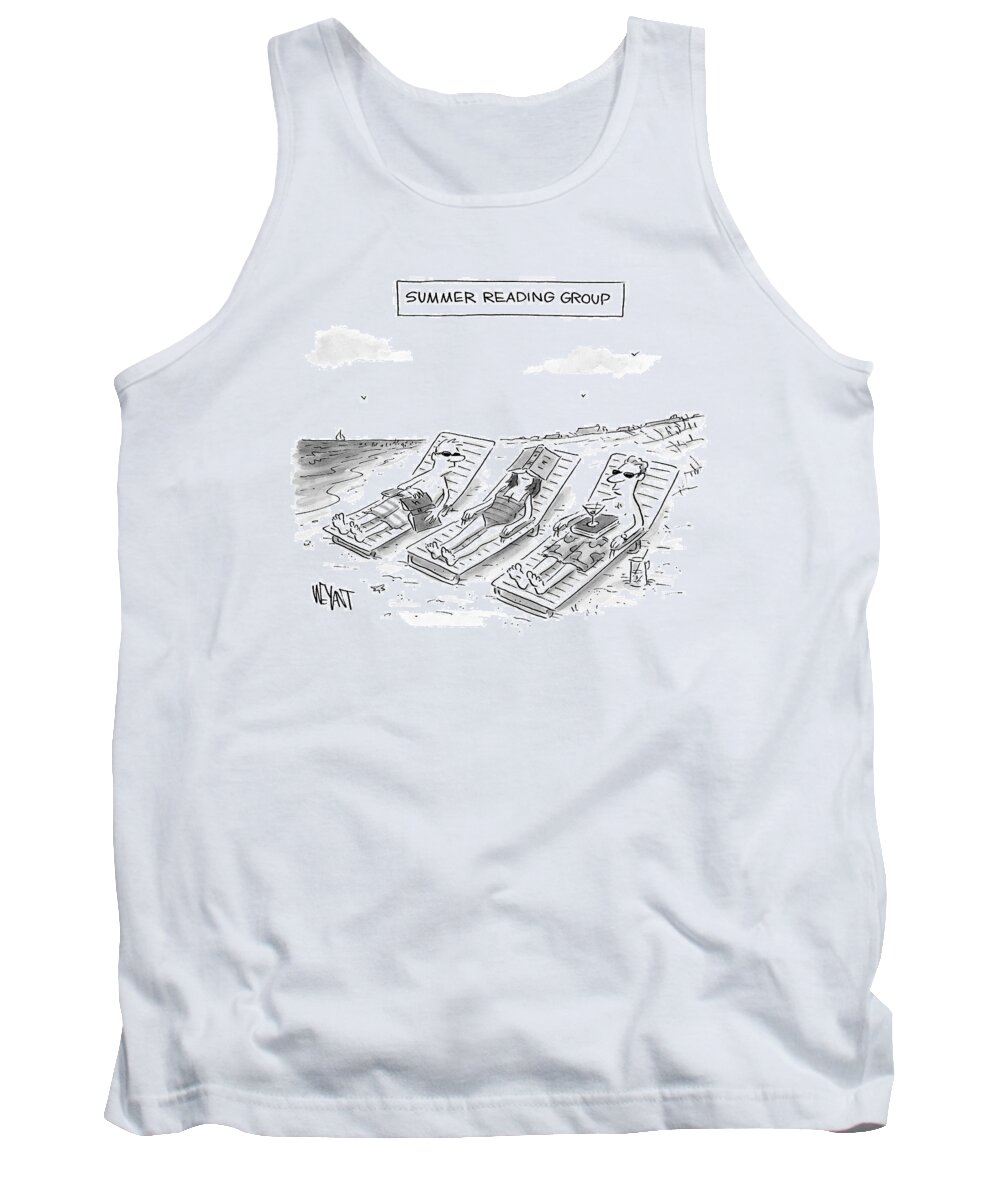 Reading Tank Top featuring the drawing Summer Reading Group -- Three Beach Goers Lounge by Christopher Weyant