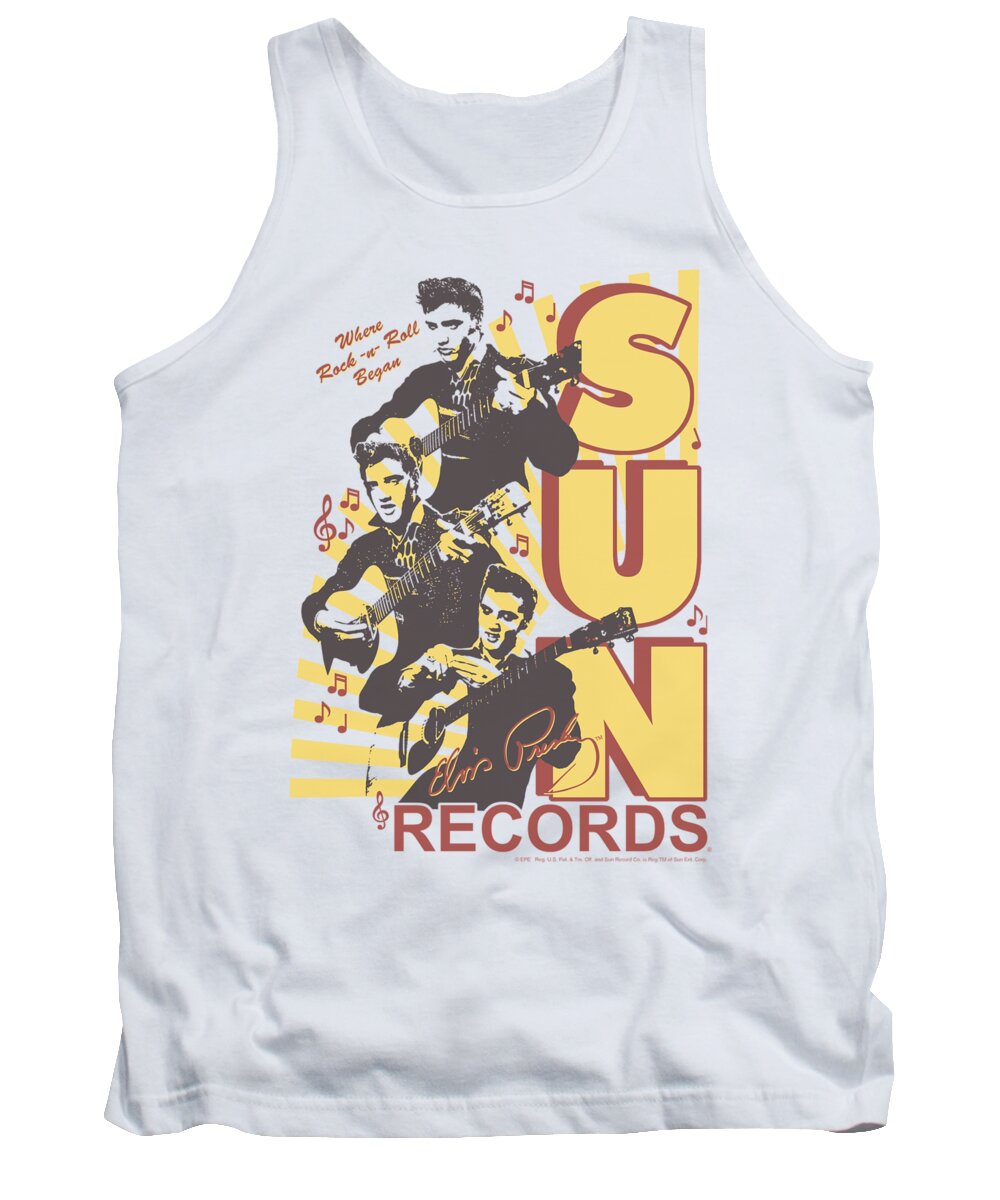 Sun Record Company Tank Top featuring the digital art Sun - Tri Elvis by Brand A