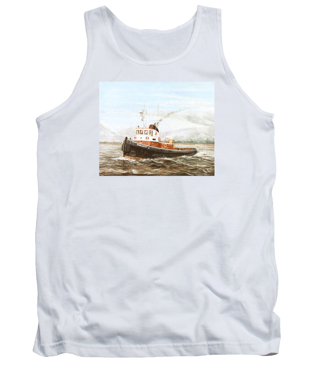 Sun Tug Tank Top featuring the painting Suncrest a tug on the River Thames London by Mackenzie Moulton
