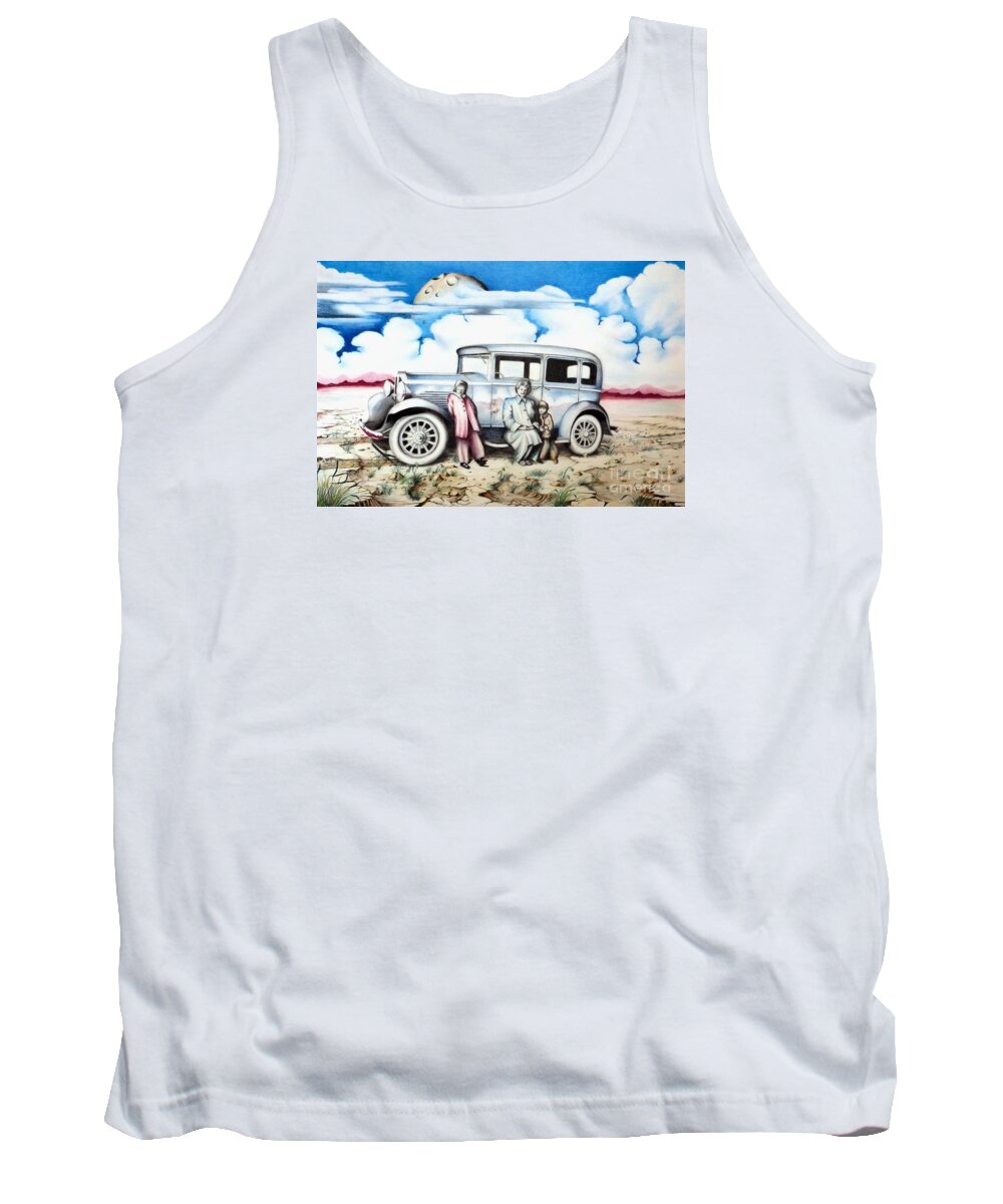 Surreal Drawing Of Desert Tank Top featuring the drawing Sunday Drive by David Neace