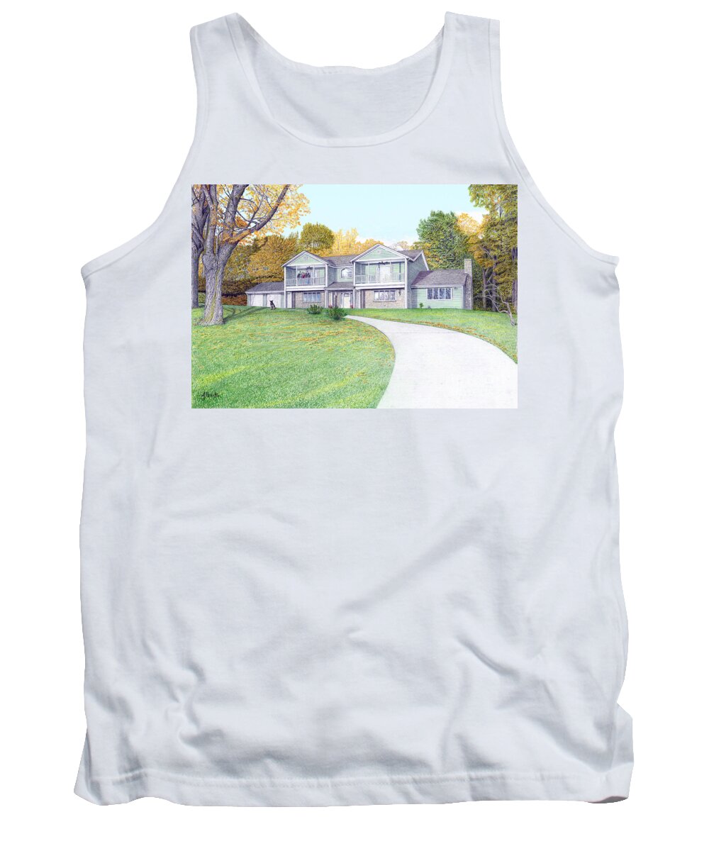 Sunset House Tank Top featuring the painting Sunset House in Fall by Albert Puskaric