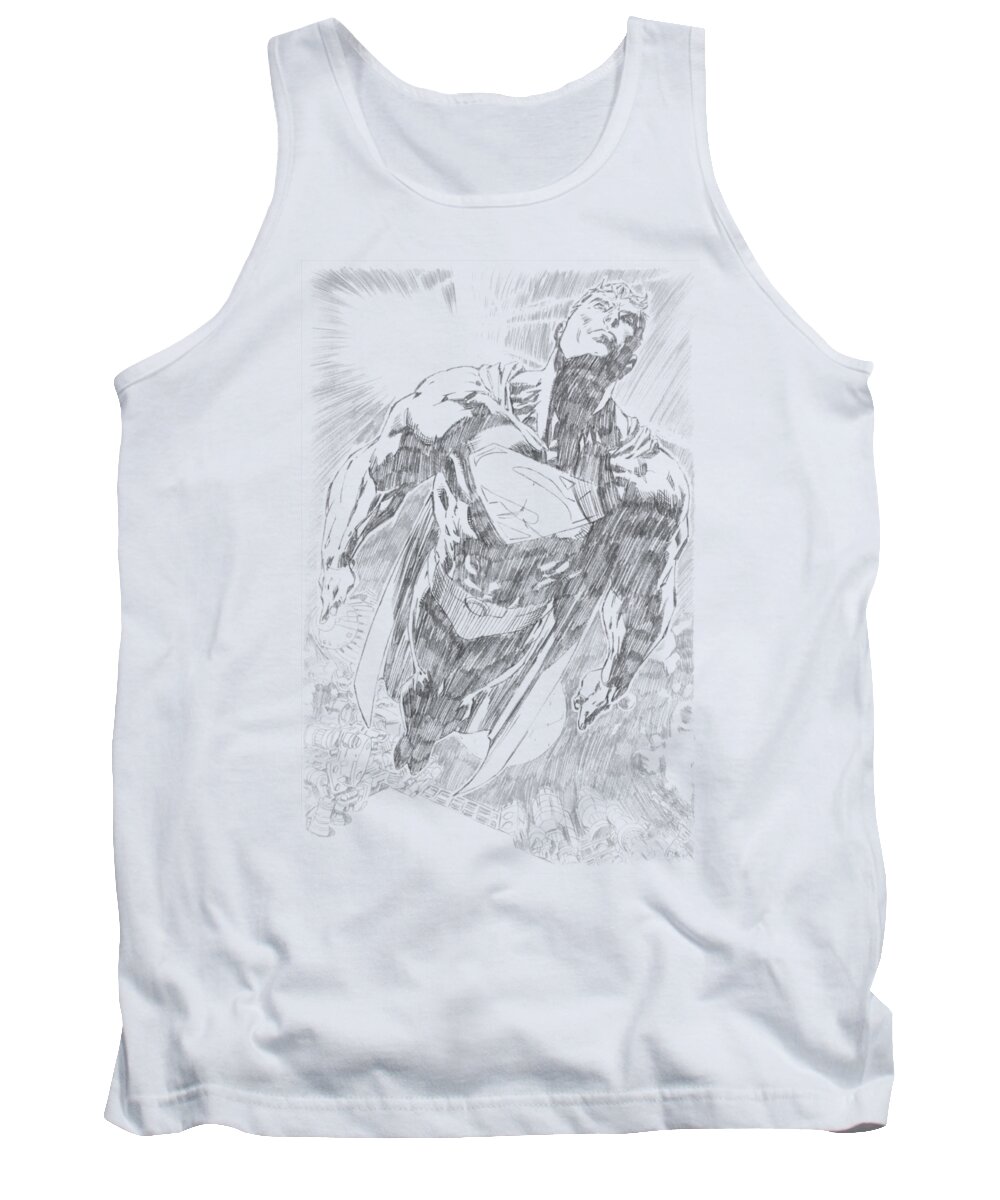 Superman Tank Top featuring the digital art Superman - Exploding Space Sketch by Brand A