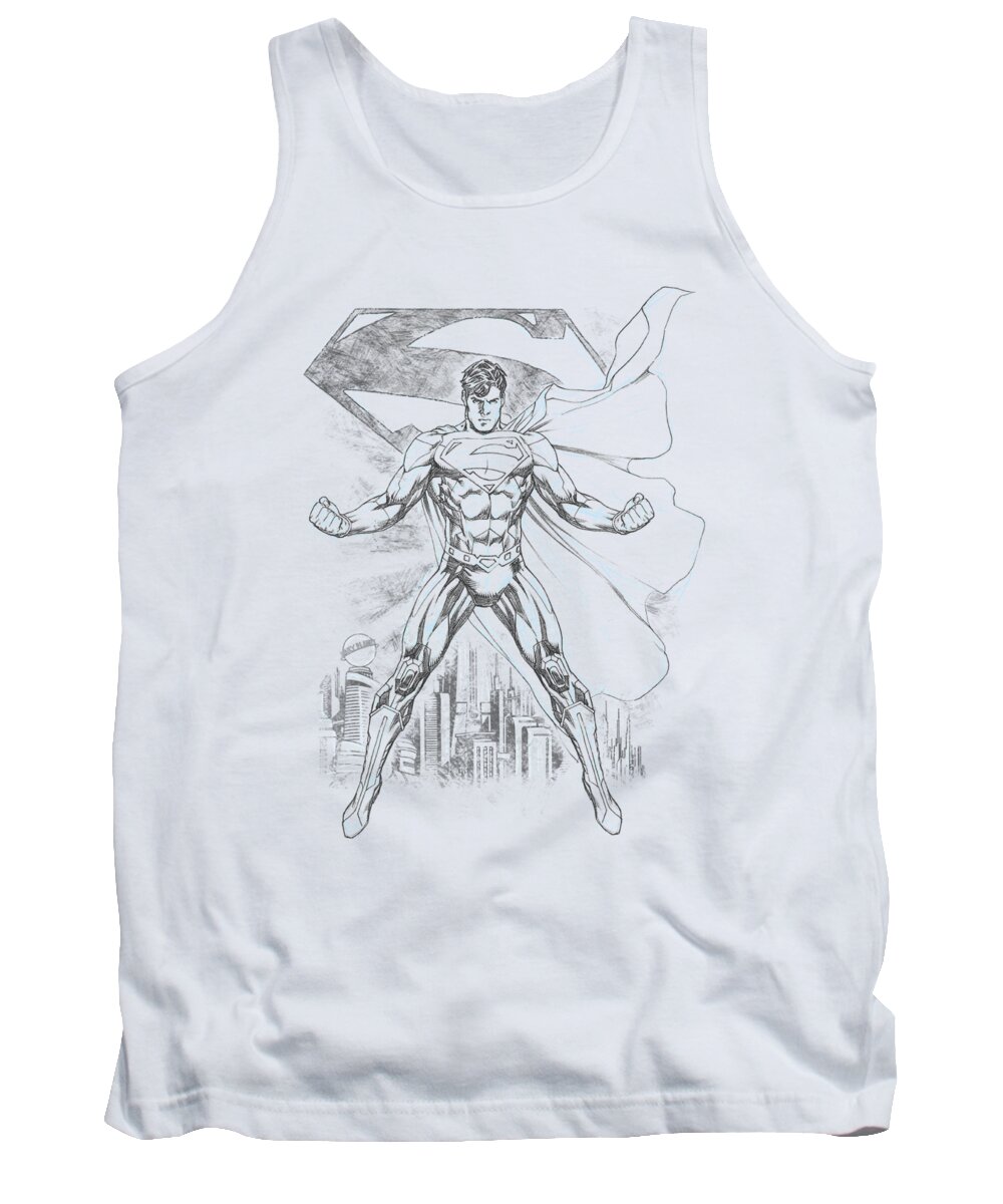 Superman Tank Top featuring the digital art Superman - Super Sketch by Brand A
