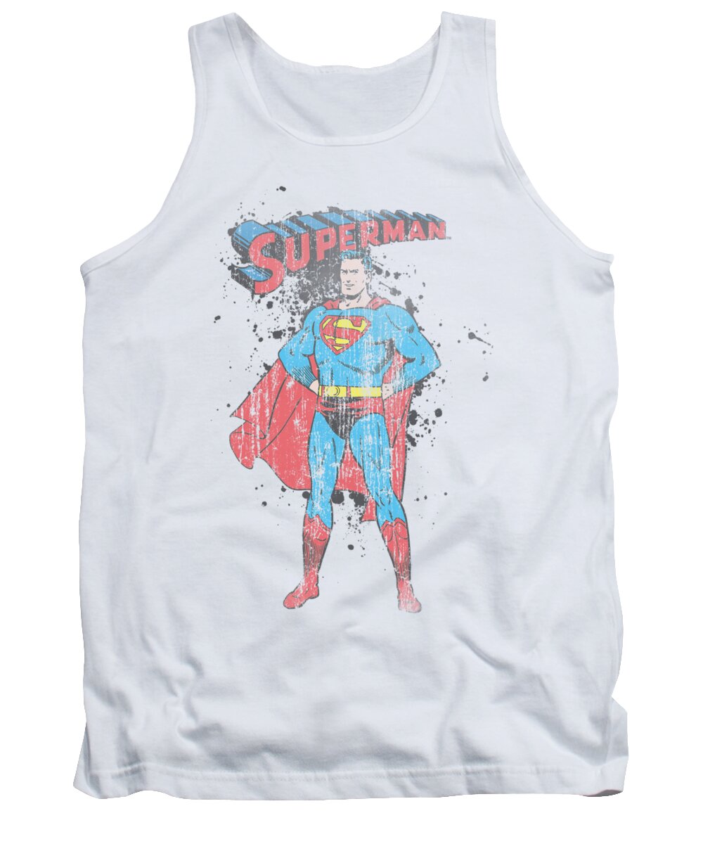  Tank Top featuring the digital art Superman - Vintage Ink Splatter by Brand A