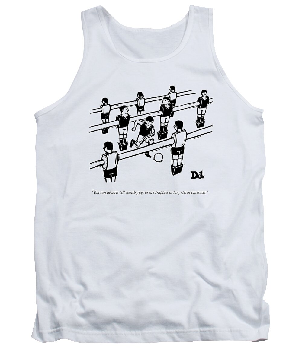 Foosball Tank Top featuring the drawing Table Soccer Players Look At One Unattached by Drew Dernavich