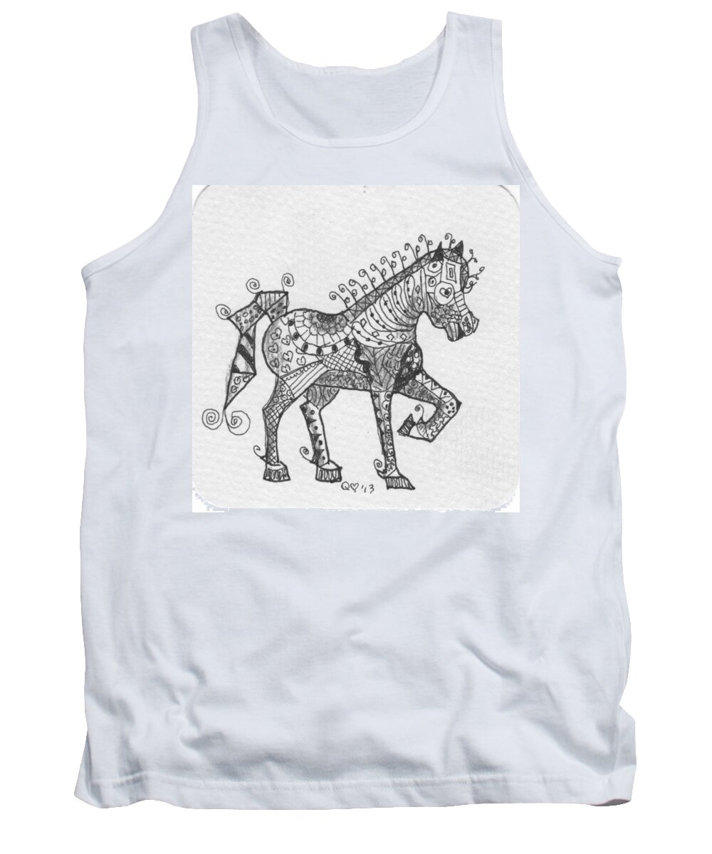 Zentangle Tank Top featuring the drawing Tangle Horse 2 by Quwatha Valentine