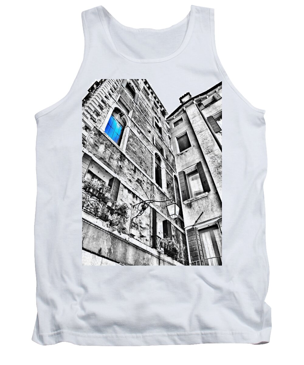 Blue Tank Top featuring the photograph The Blue Window in Venice - Italy by Marianna Mills