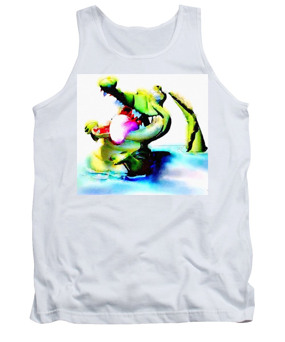 Crocodile Tank Top featuring the painting The croco by HELGE Art Gallery