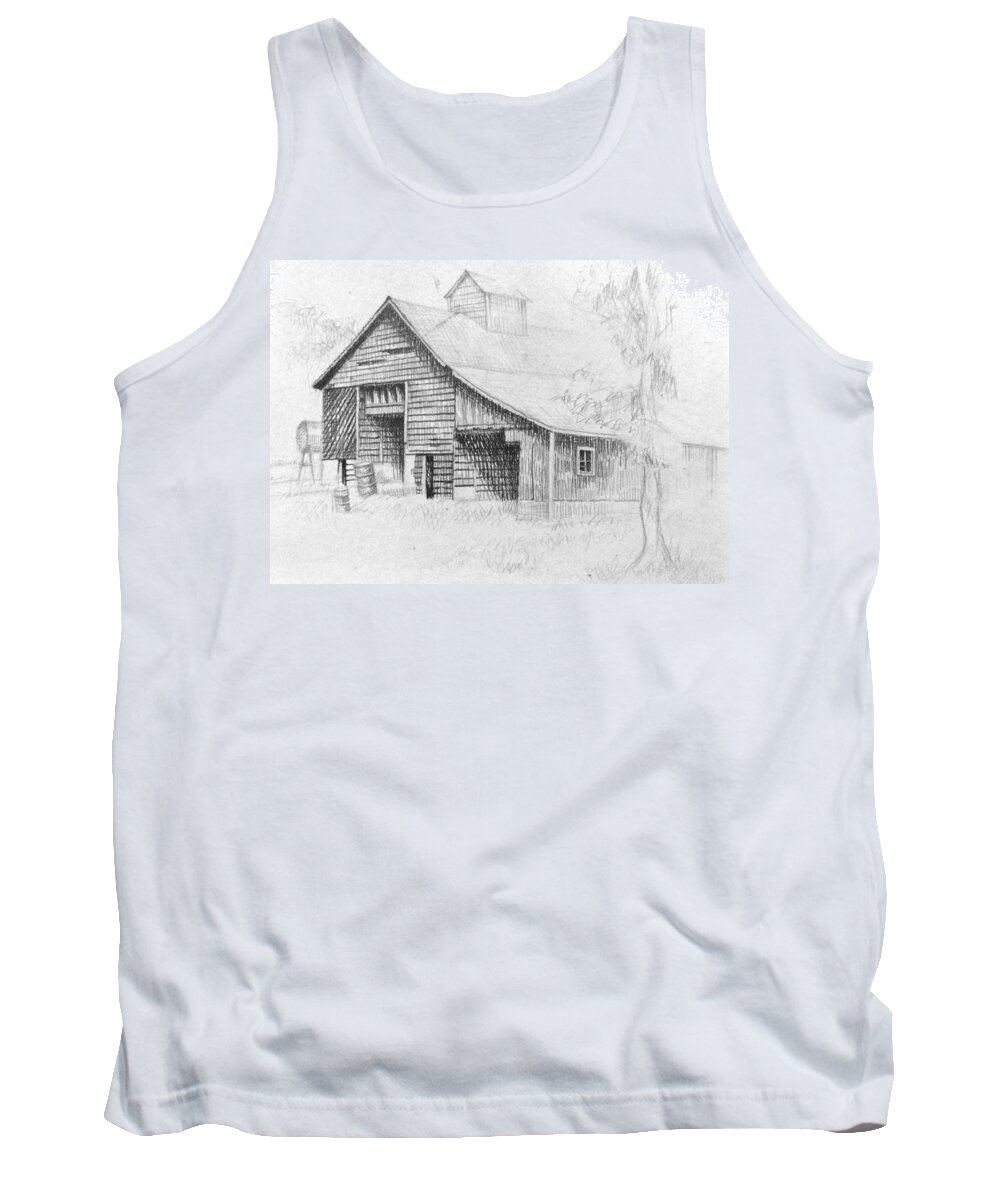 Art Tank Top featuring the drawing The Old Barn by Bern Miller