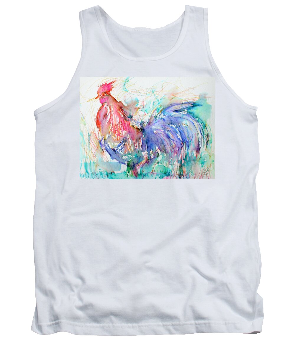 Rooster Tank Top featuring the painting The Rooster by Fabrizio Cassetta