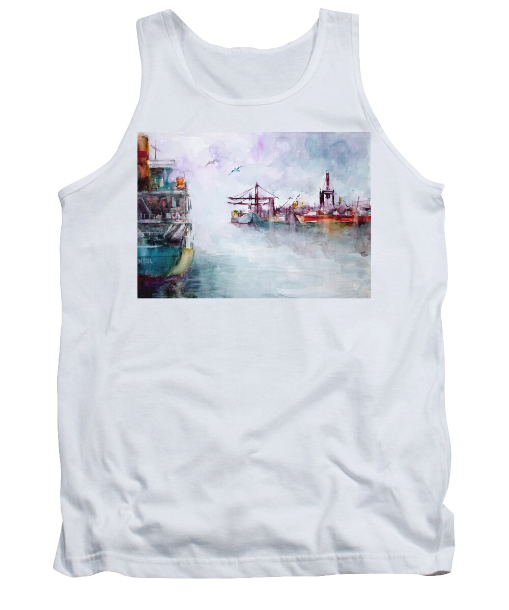 Turkey Tank Top featuring the painting The Ship at Harbor Entrance by Faruk Koksal