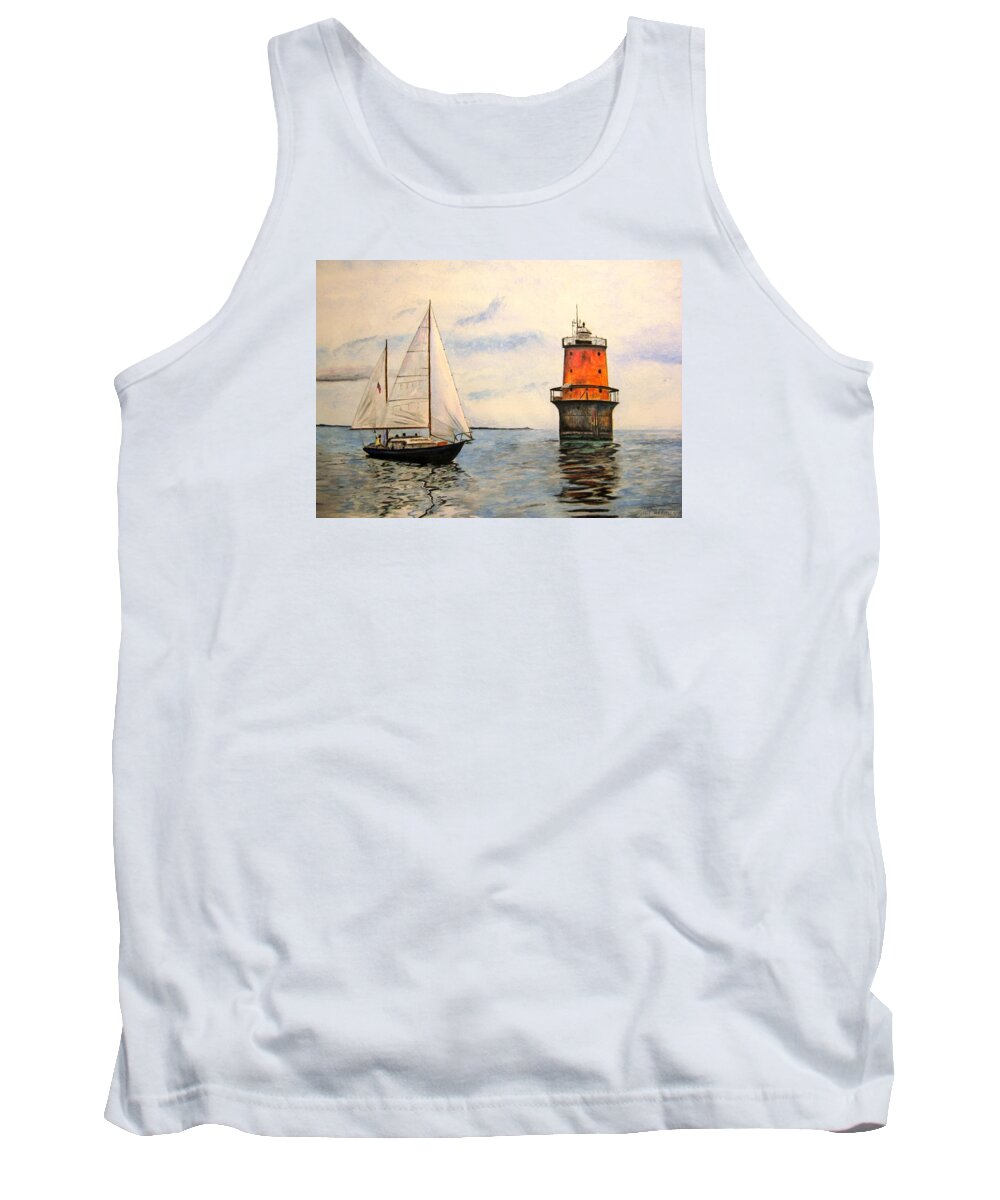 Lighthouse Tank Top featuring the painting Thimble shoals light by Stan Tenney
