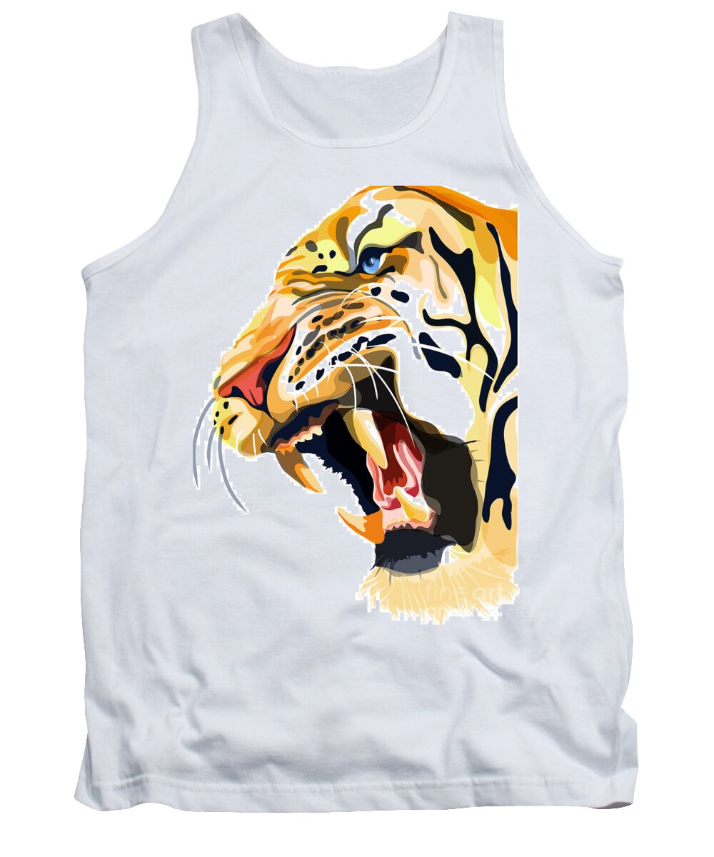 Tiger Illustration Tank Top featuring the painting Tiger Roar by Sassan Filsoof
