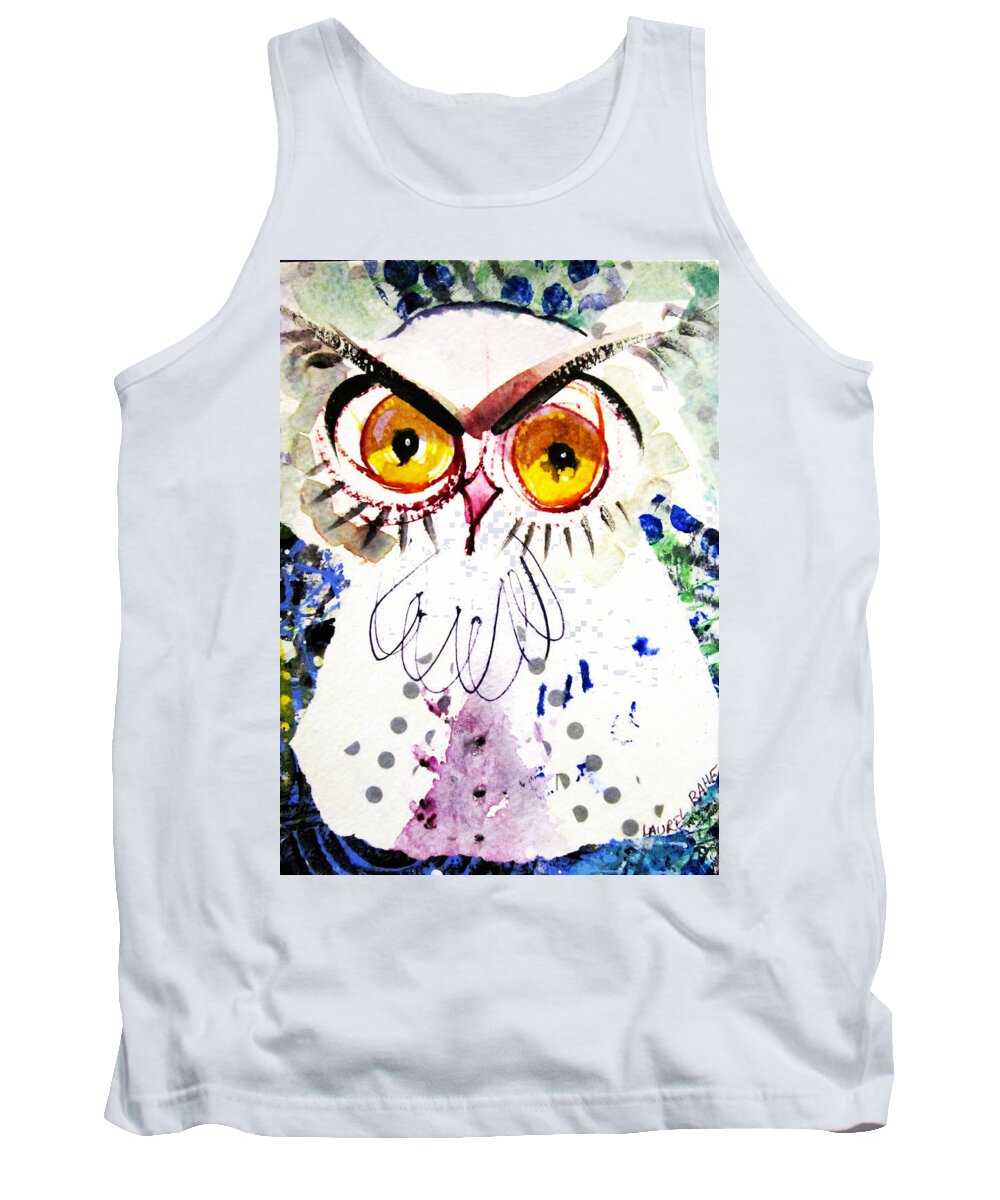Moon Tank Top featuring the painting Tipsy Owl by Laurel Bahe