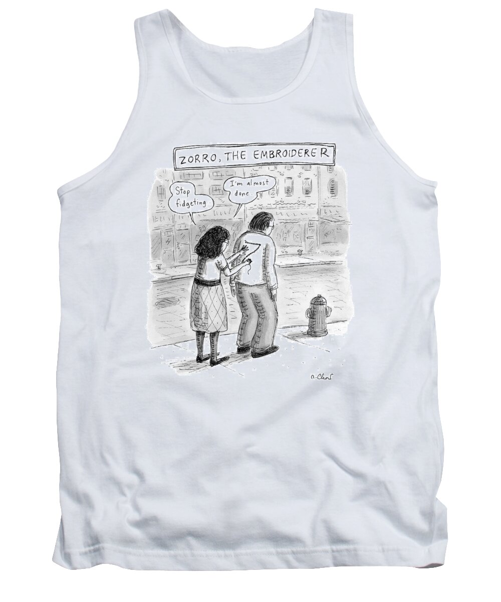 Embroidery Tank Top featuring the drawing Title: Zorro by Roz Chast