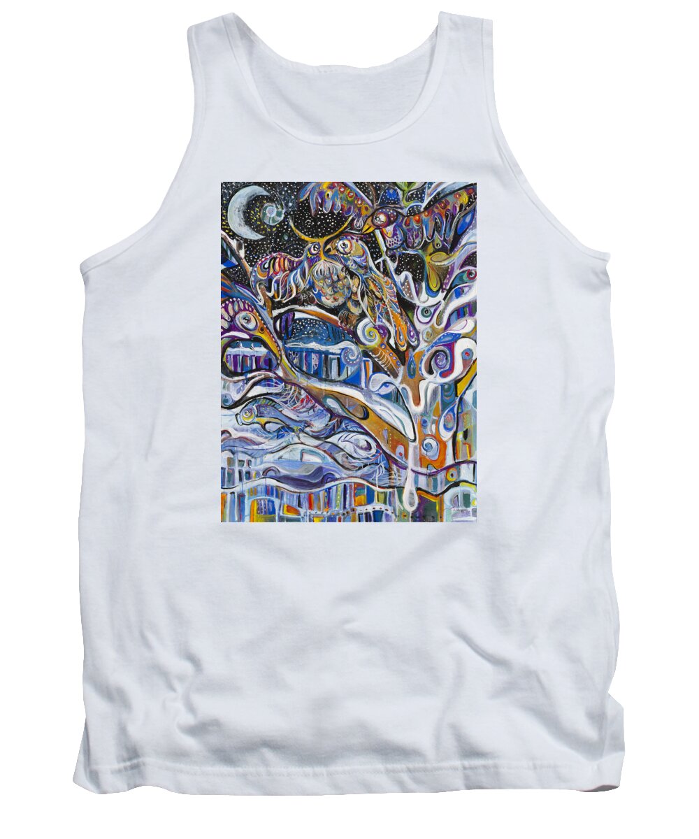 Owl Tank Top featuring the painting Transitions by Leela Payne