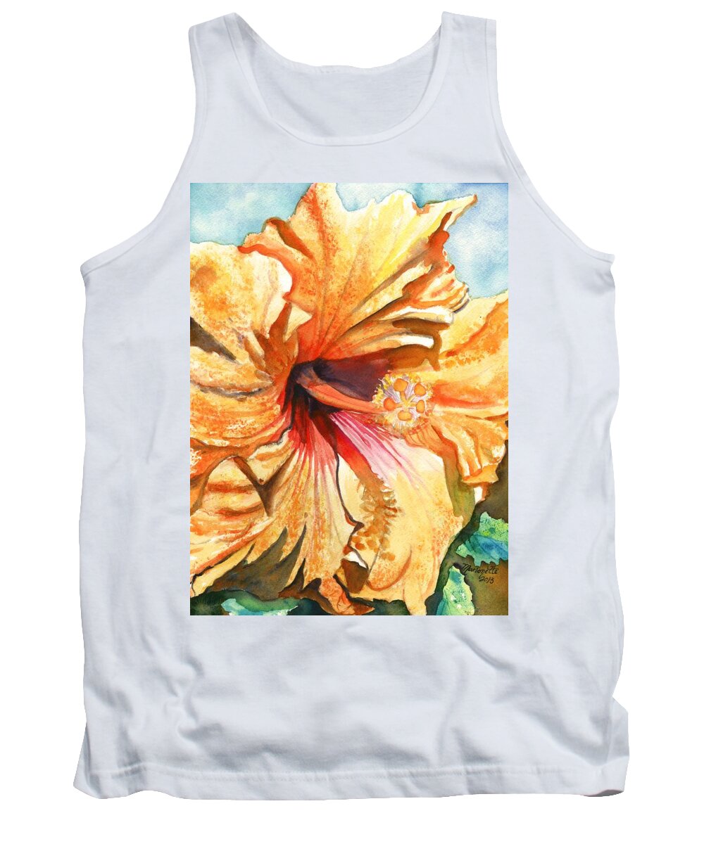 Yellow Hibiscus Tank Top featuring the painting Tropical Hibiscus 3 by Marionette Taboniar