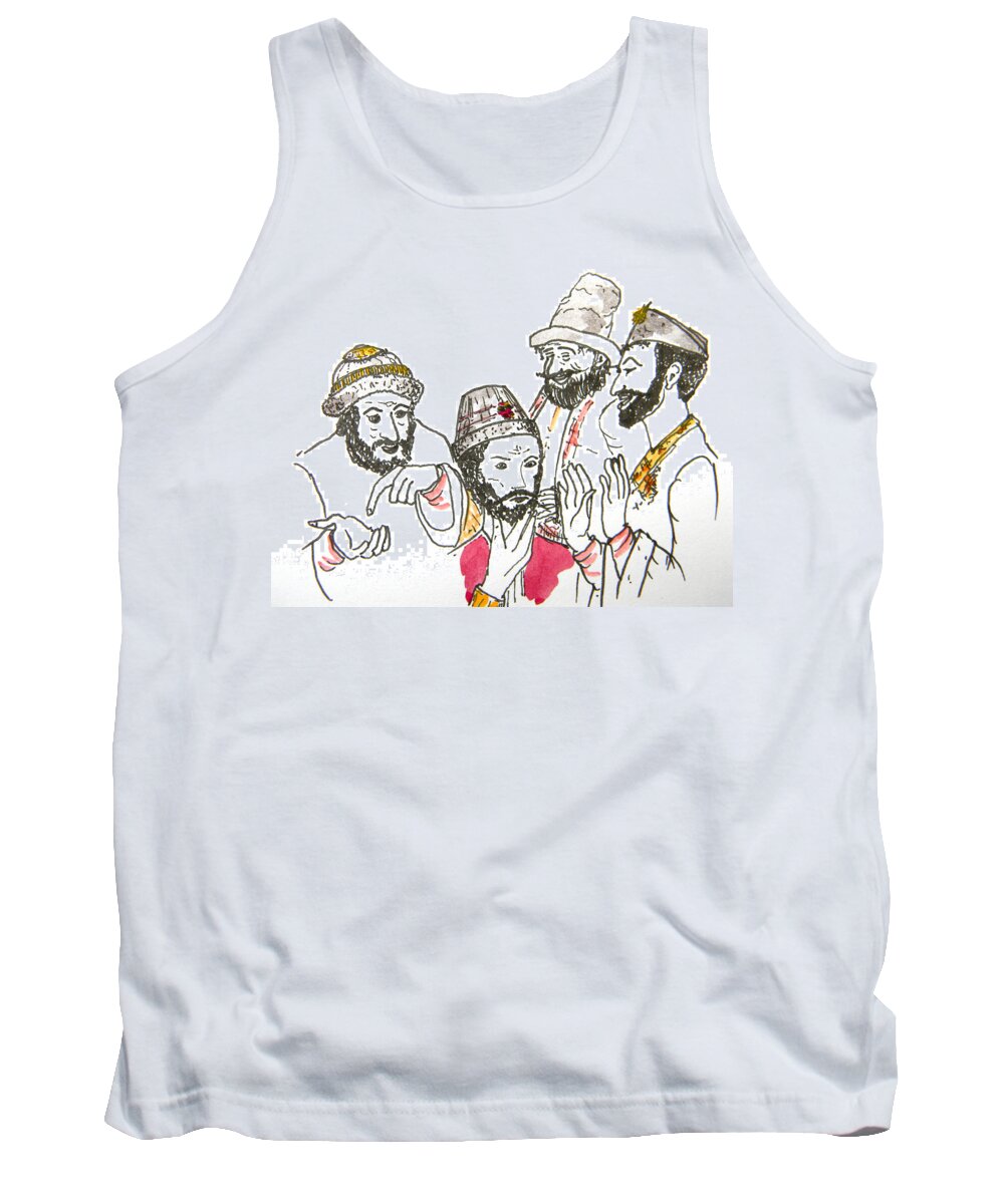 Maiden Wiser Than The Tsar Tank Top featuring the drawing Tsar and Courtiers by Marwan George Khoury
