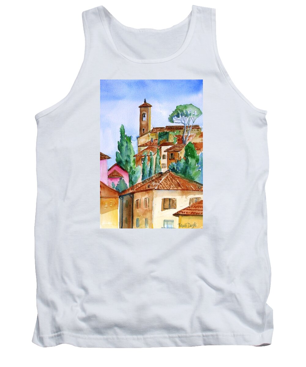 Watercolour Tank Top featuring the painting Tuscan rooftops -Montecatini Alto by Trudi Doyle