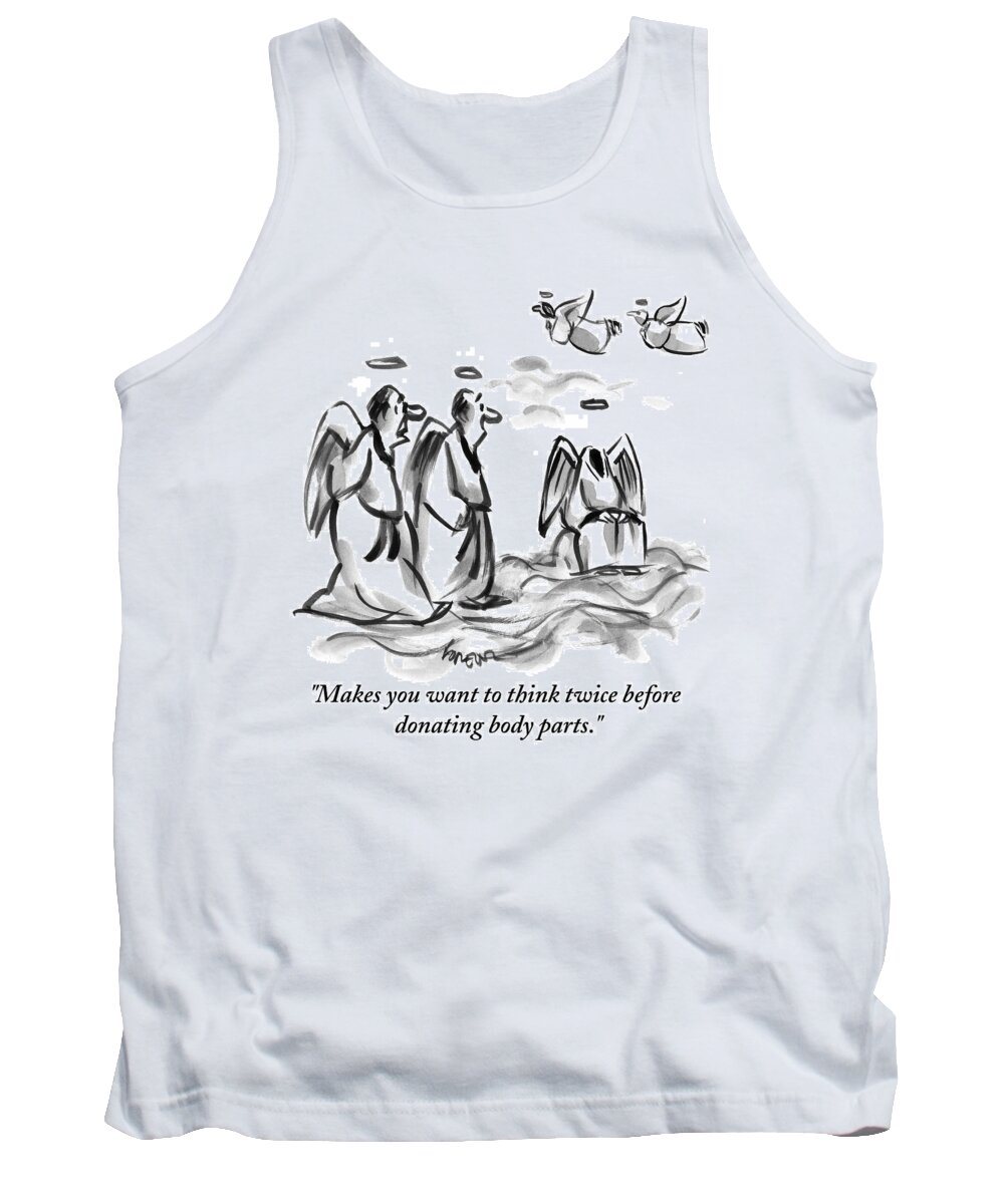 Heads Tank Top featuring the drawing Two Angels Discuss A Third Headless Angel by Lee Lorenz