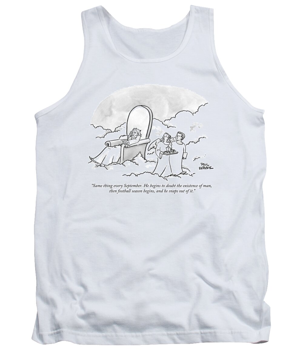 G-d Tank Top featuring the drawing Two Angels Look On At God In His Throne by Paul Karasik