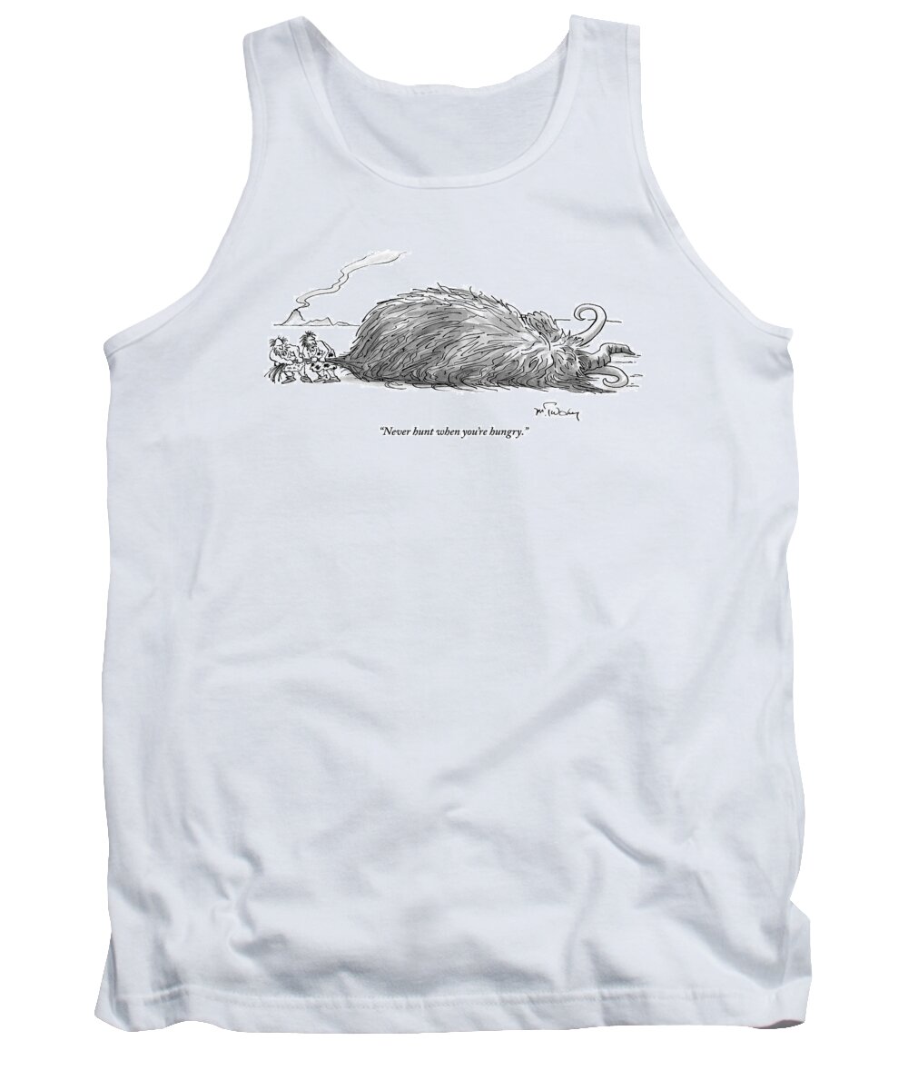 Cave Dwellers Tank Top featuring the drawing Two Cave Men Drag A Mammoth Home by Mike Twohy