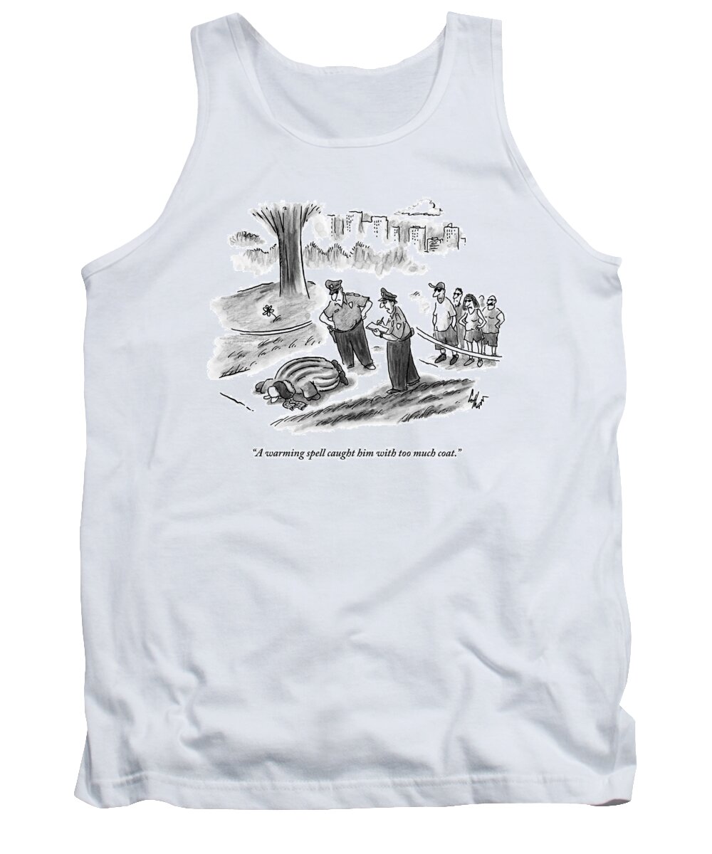 Fur Tank Top featuring the drawing Two Cops Stand Over A Man On The Ground In A Fur by Frank Cotham