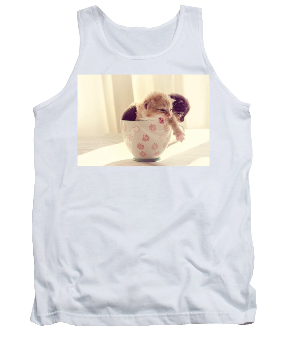 Two Tank Top featuring the photograph Two Cute Kittens in a Cup by Spikey Mouse Photography