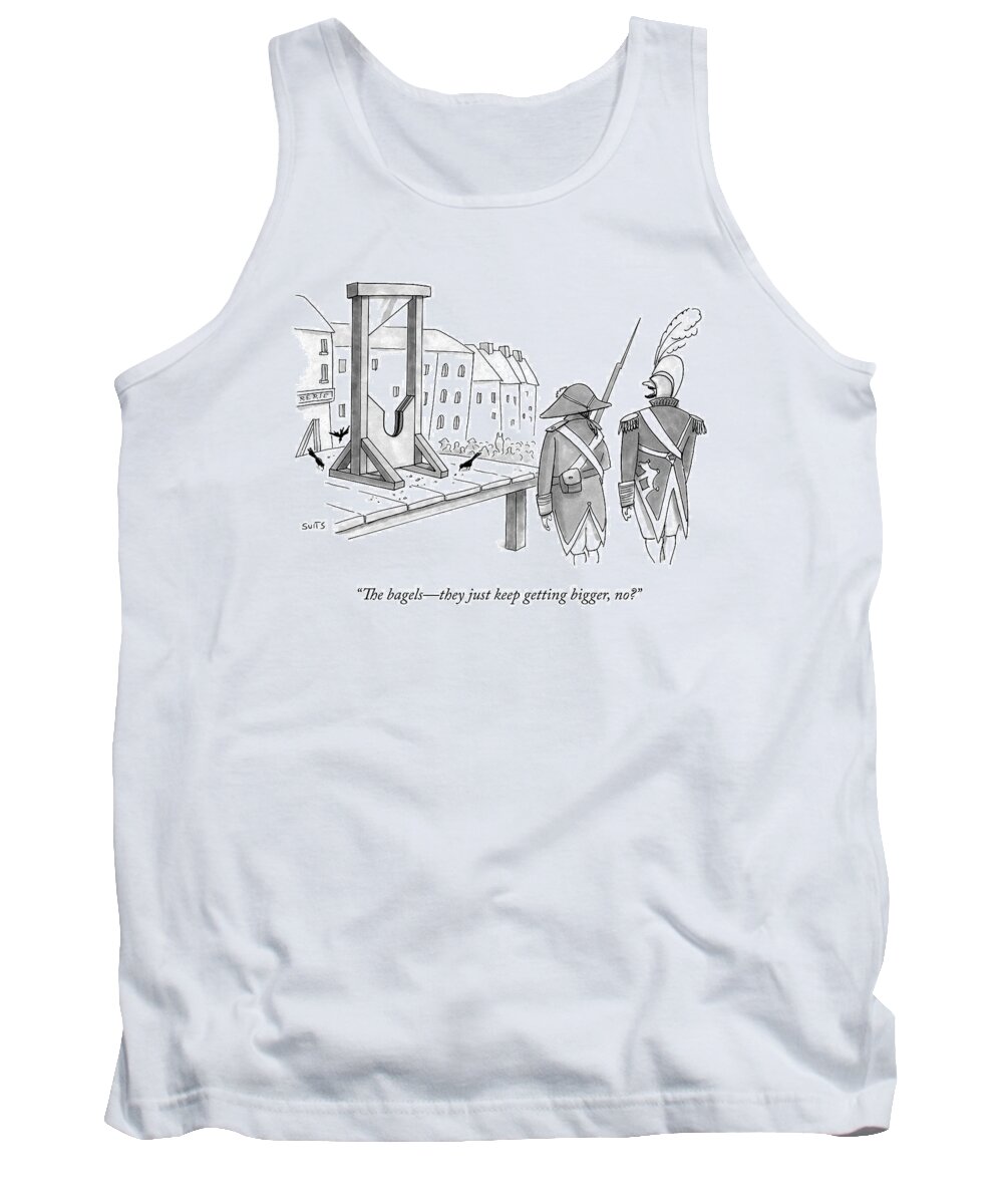 Guillotine Tank Top featuring the drawing Two French Soldiers Look At A Guillotine by Julia Suits