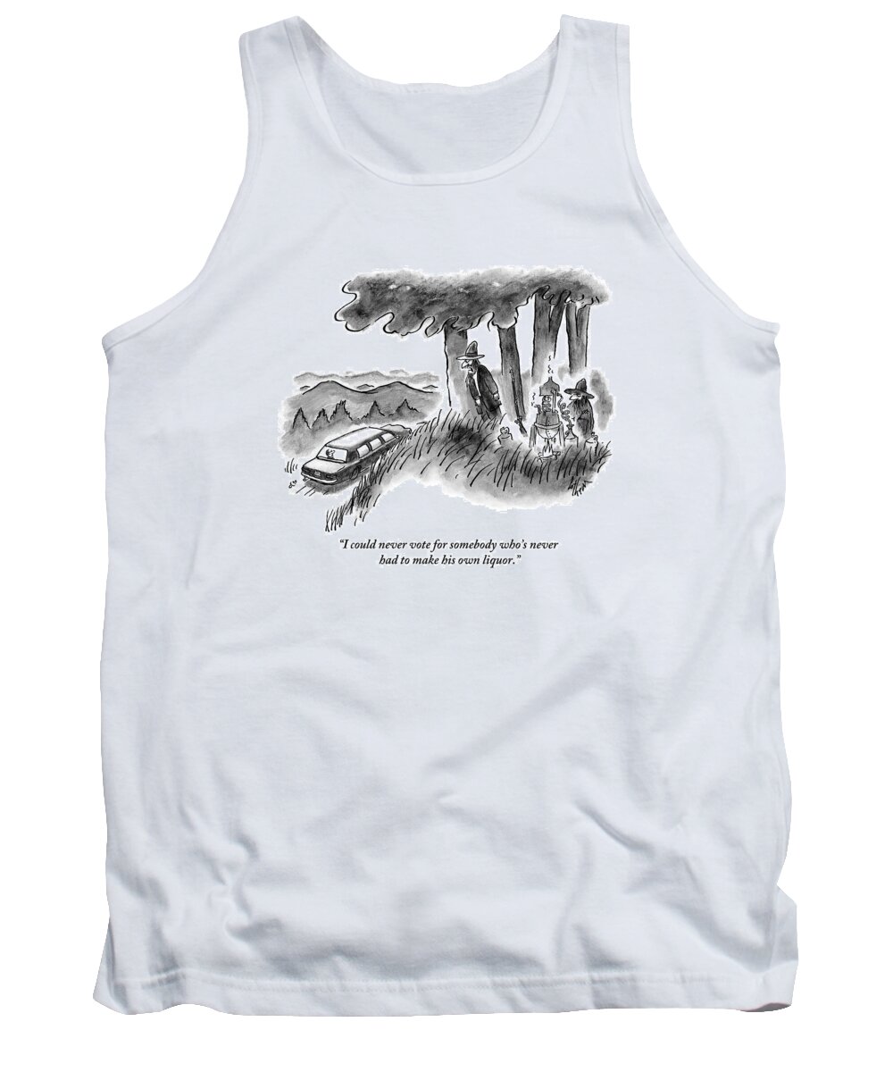 Farmers/hillbillies Tank Top featuring the drawing Two Hillbillies Next To A Homemade Alcohol by Frank Cotham