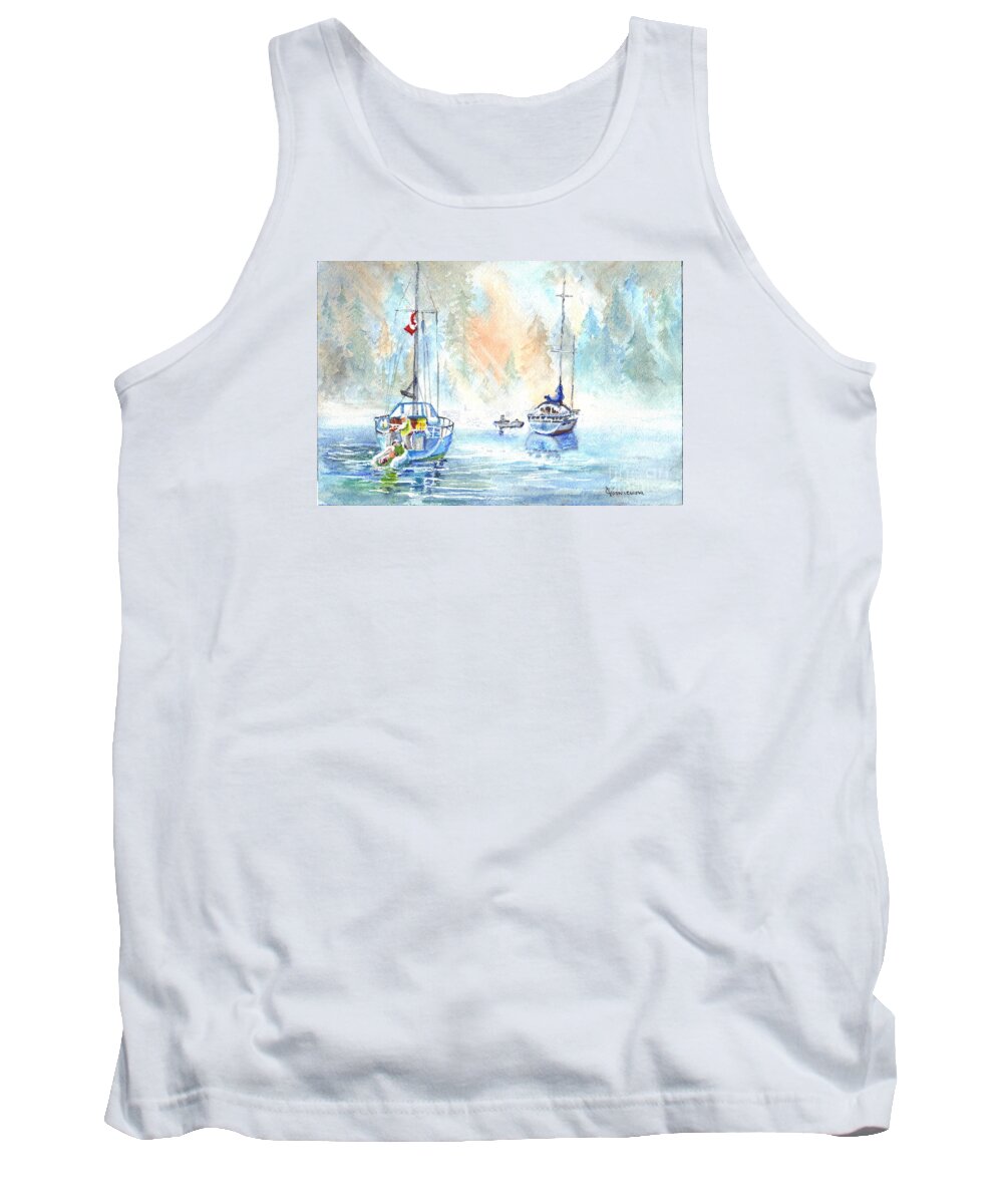 Fog Tank Top featuring the painting Two in the Early Morning Mist by Carol Wisniewski