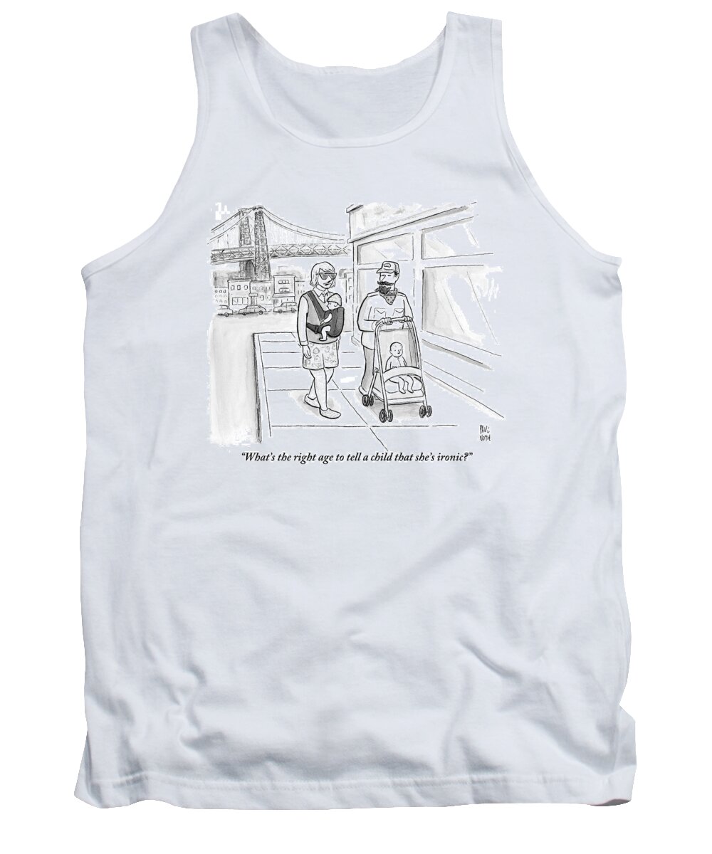 Gays-homosexuals Tank Top featuring the drawing Two Men Are Wearing Ironic Clothes And Walking by Paul Noth