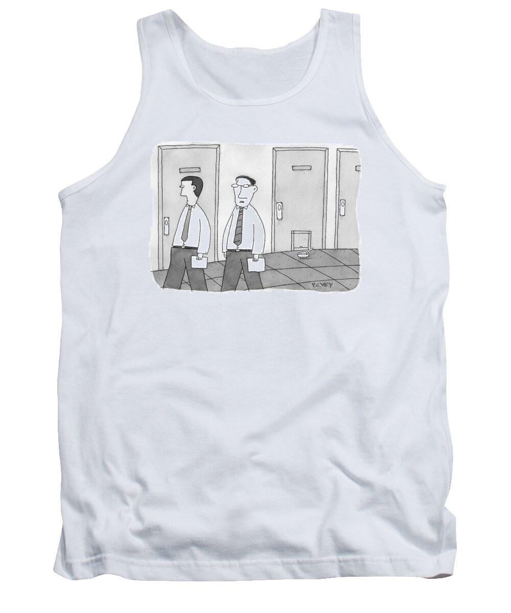 Negotiate Tank Top featuring the drawing Two Men Walk Past An Office With A Doggie Door by Peter C. Vey