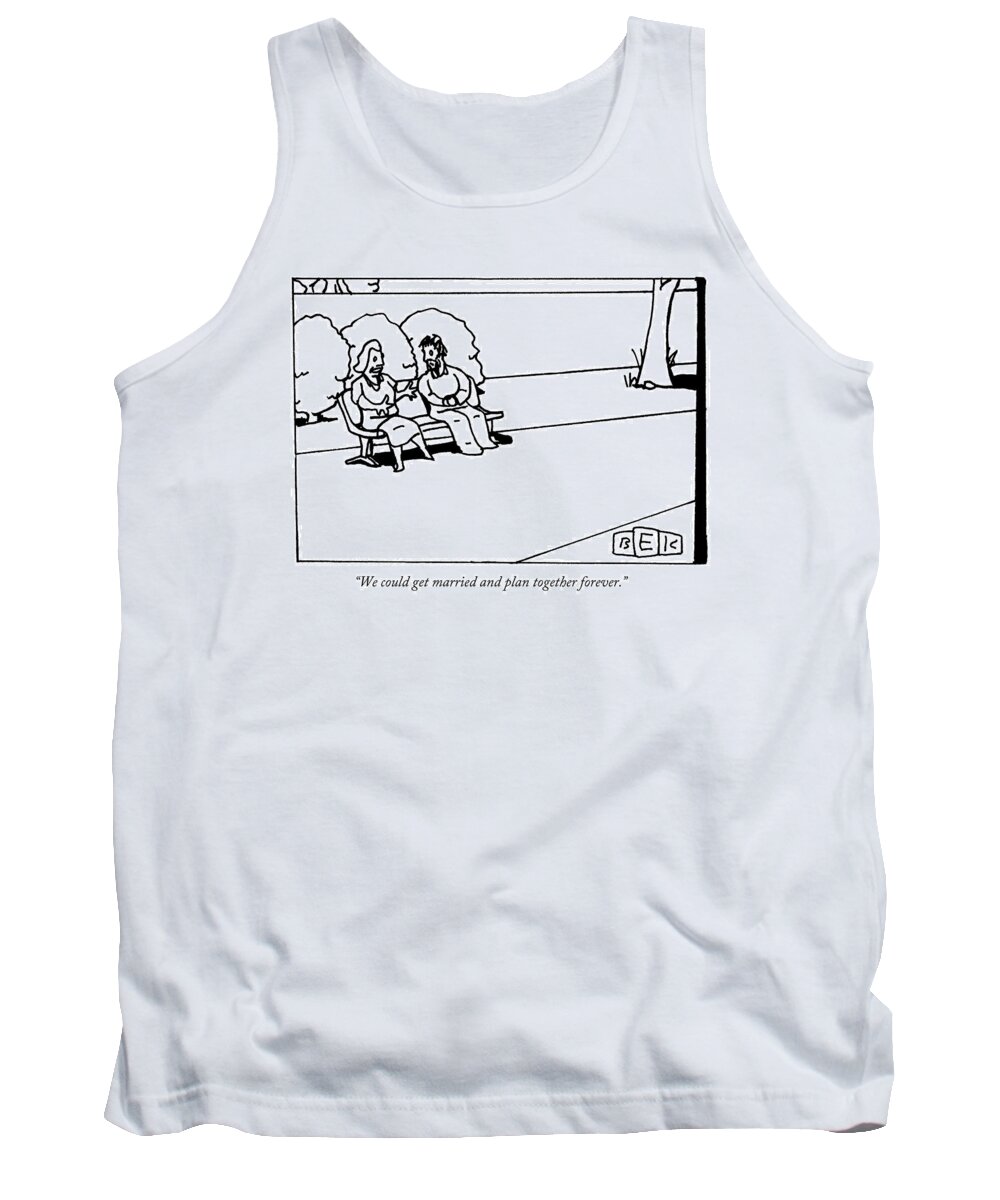 Park Bench Tank Top featuring the drawing Two People Are Seated Beside Each Other On A Park by Bruce Eric Kaplan