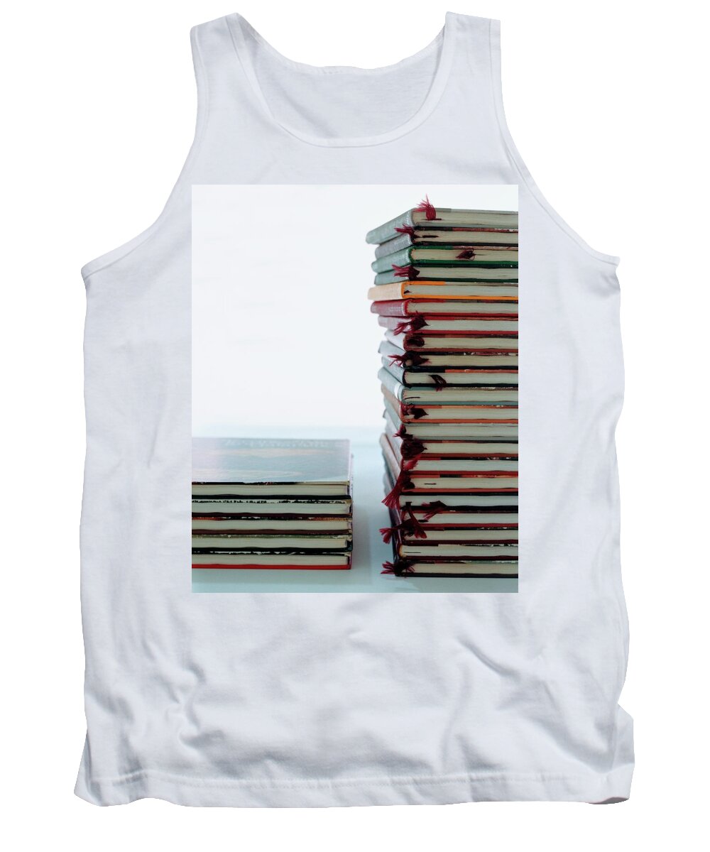 Arts Tank Top featuring the photograph Two Stacks Of Books by Romulo Yanes