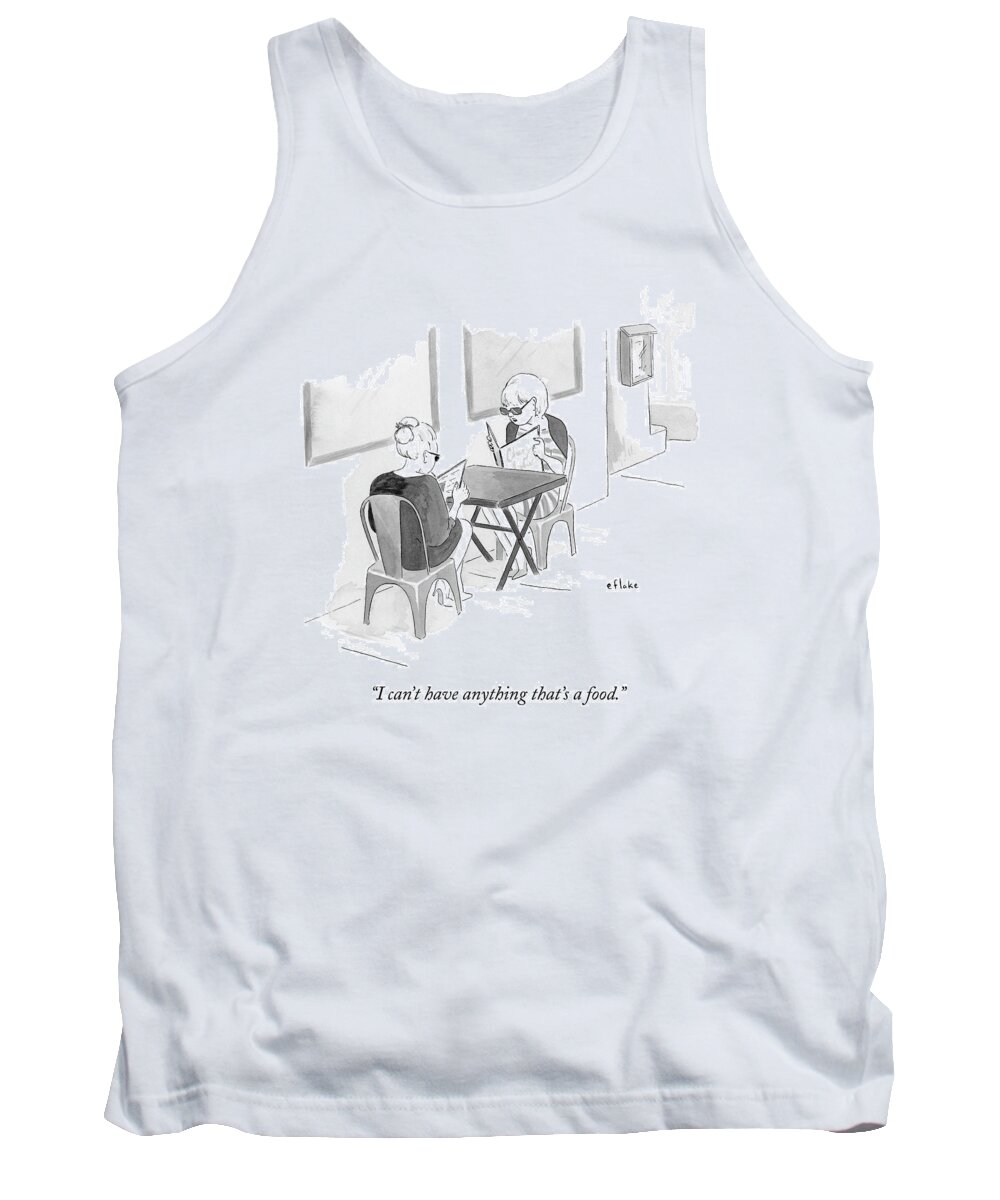 Food Tank Top featuring the drawing Two Women Speak In A Restaurant by Emily Flake