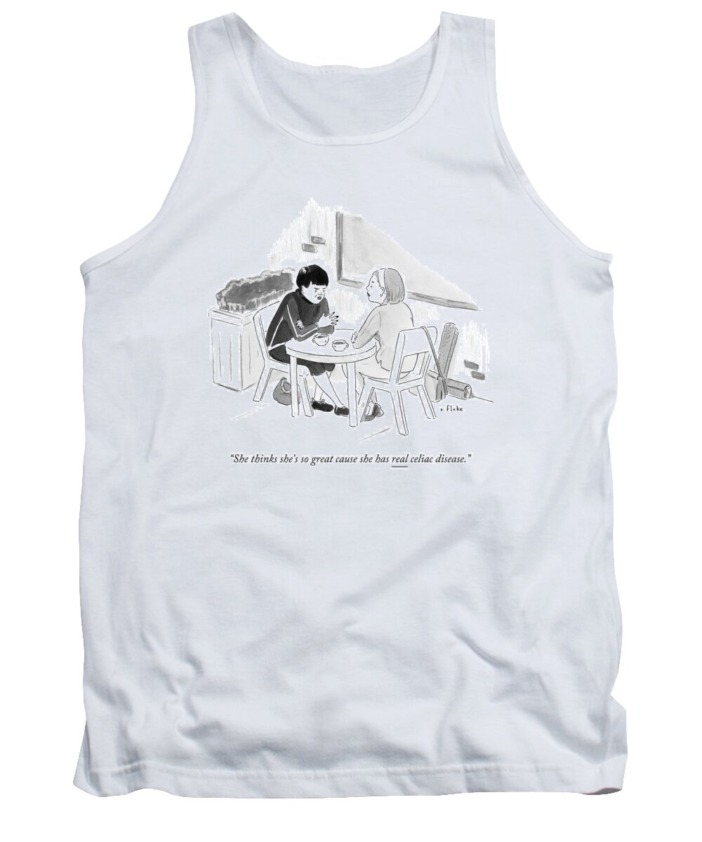 Women Tank Top featuring the drawing Two Women Speaking At A Coffee Shop Table by Emily Flake